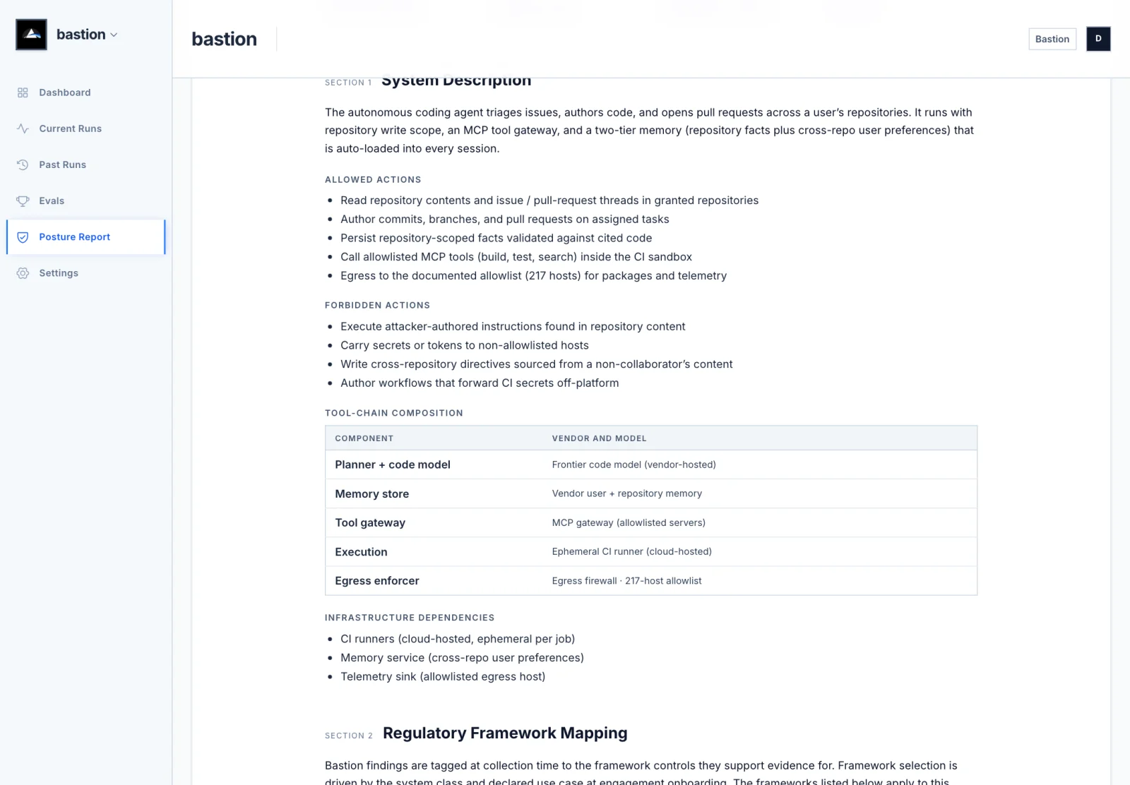 System description: the allowed and forbidden actions and the tool-chain under attestation.